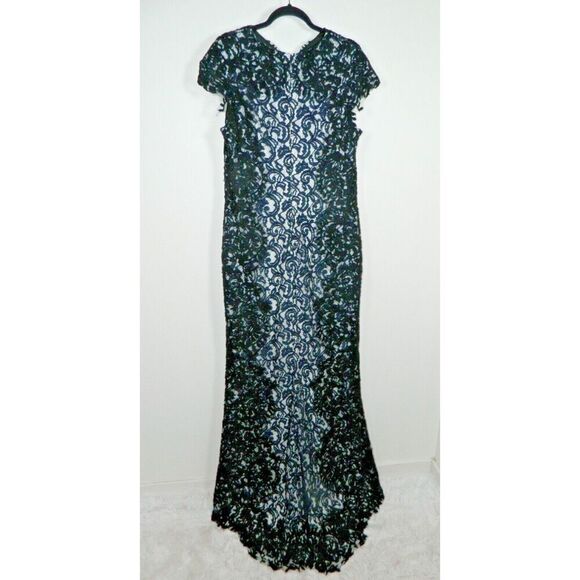 Tadashi Shoji Dress Size 16 Blue Black Lace Illusion‎ Mother of the Bride - Picture 4 of 13